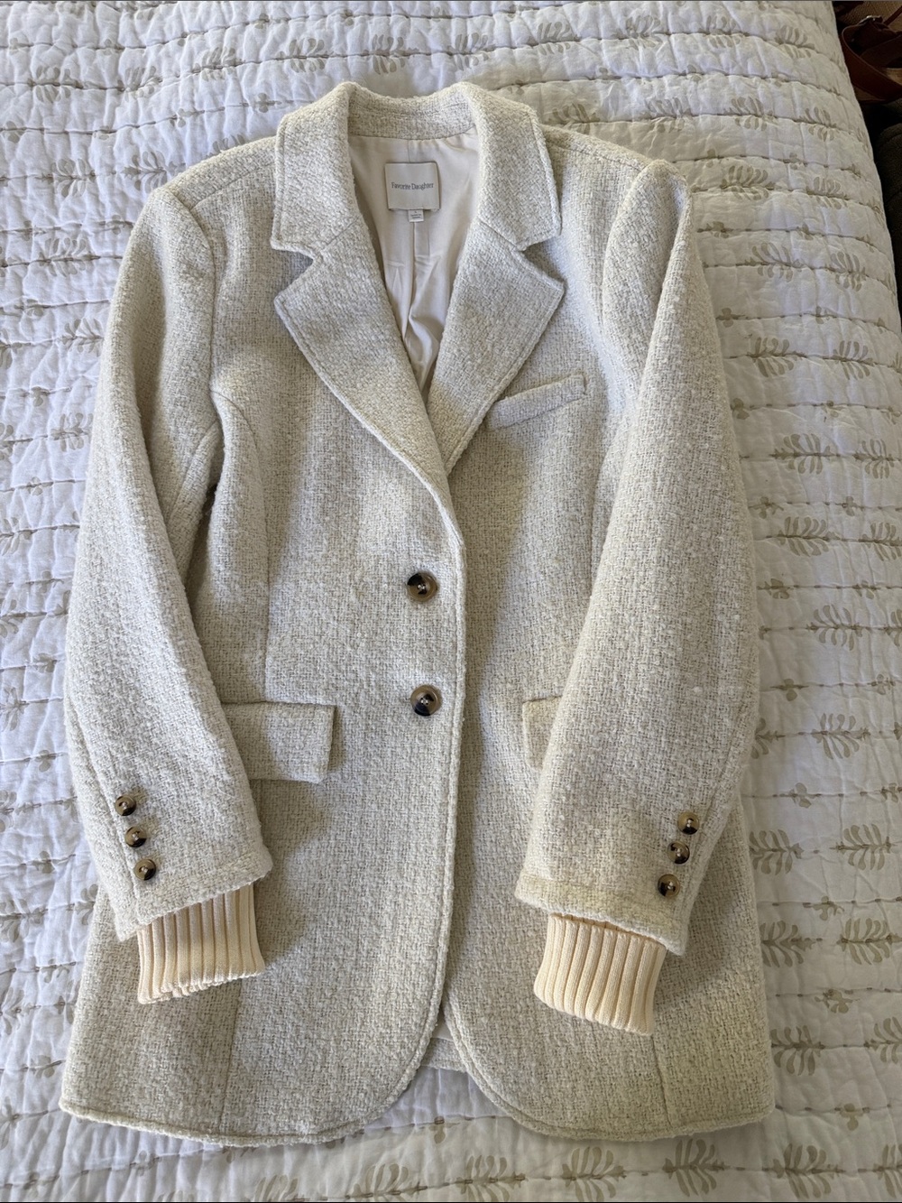Favorite Daughter Cream Bouclé Blazer with Knit Cuffs